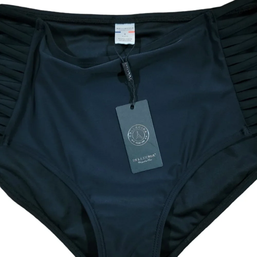 RELLECIGA Womens Strappy High Waisted Bikini Bottom Full Coverage Swim Sz M - Picture 3 of 5